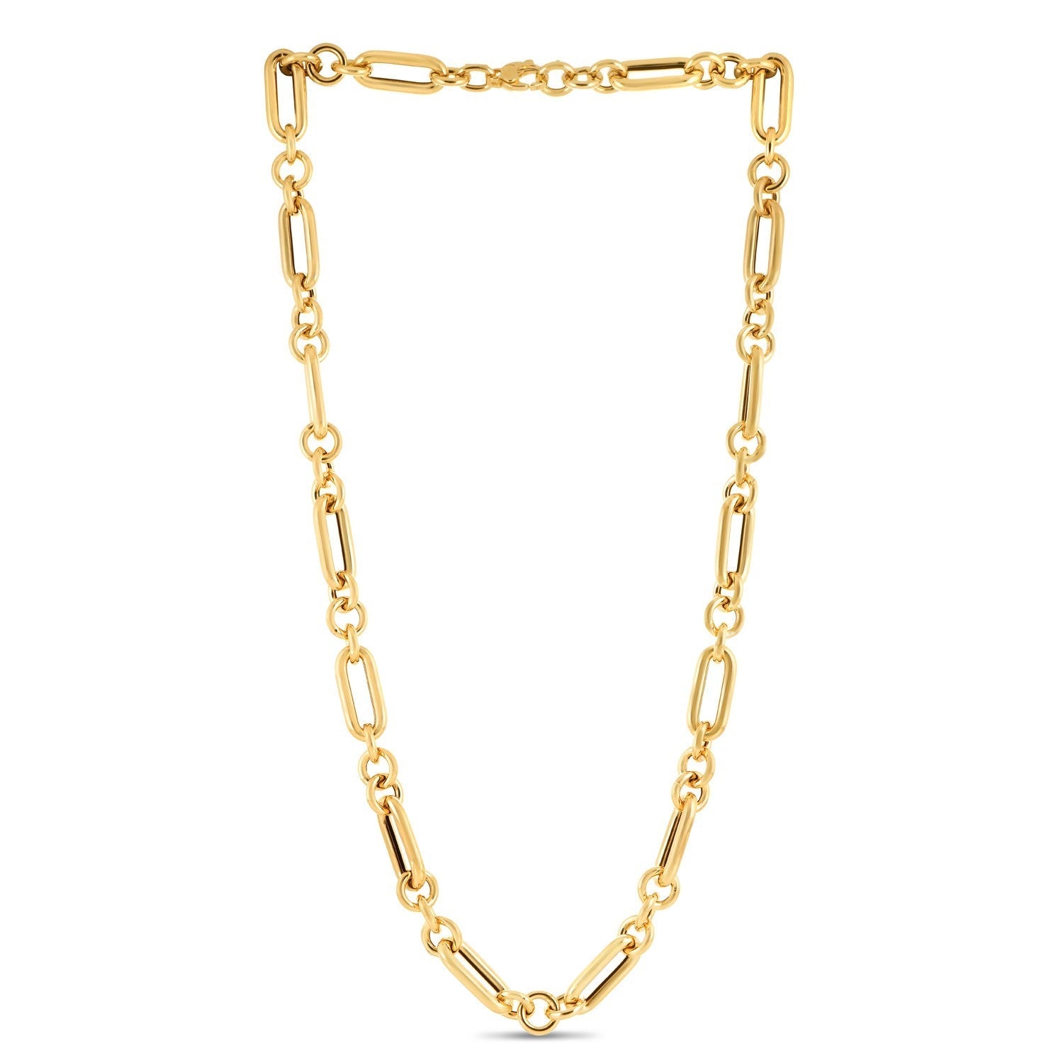 14k Yellow Gold Italian Alternating Paperclip Round Links Chain Necklace Bids.com