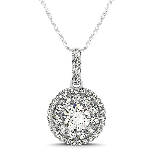 14k White Gold Diamond Halo Round Shape Pendant (1 1/4 cttw) Bids.com