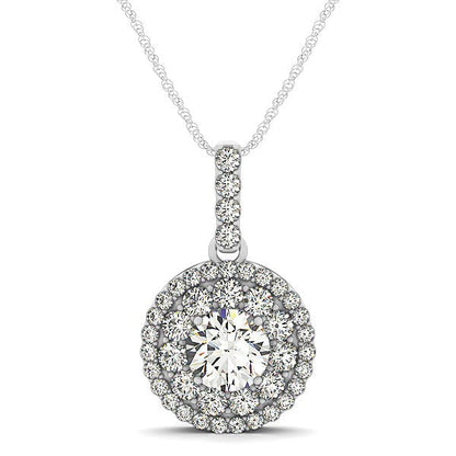 14k White Gold Diamond Halo Round Shape Pendant (1 1/4 cttw) Bids.com