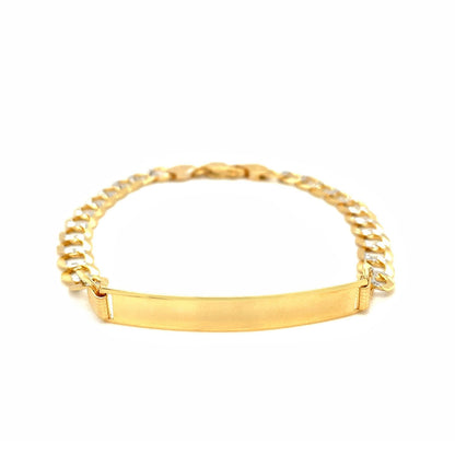 14k Two Tone Gold 8 1/2 inch Mens Narrow Curb Chain ID Bracelet with White Pave Bids.com