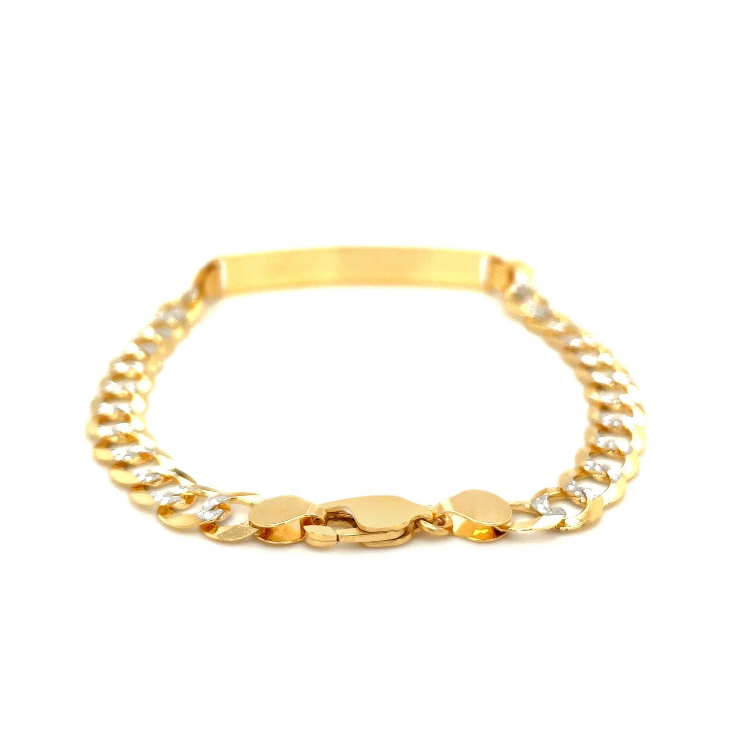 14k Two Tone Gold 8 1/2 inch Mens Narrow Curb Chain ID Bracelet with White Pave Bids.com