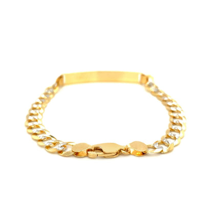 14k Two Tone Gold 8 1/2 inch Mens Narrow Curb Chain ID Bracelet with White Pave Bids.com