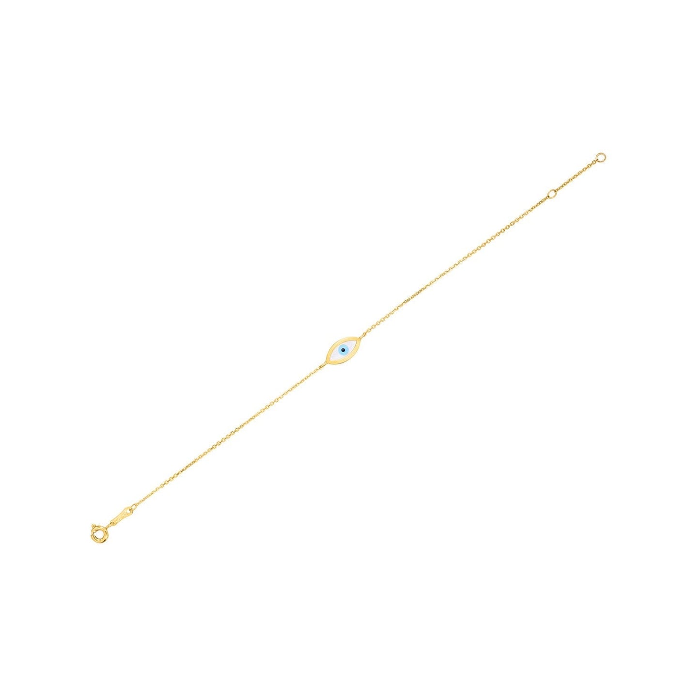 14k Yellow Gold MOP Evil Eye Bracelet (1.00 mm) Bids.com