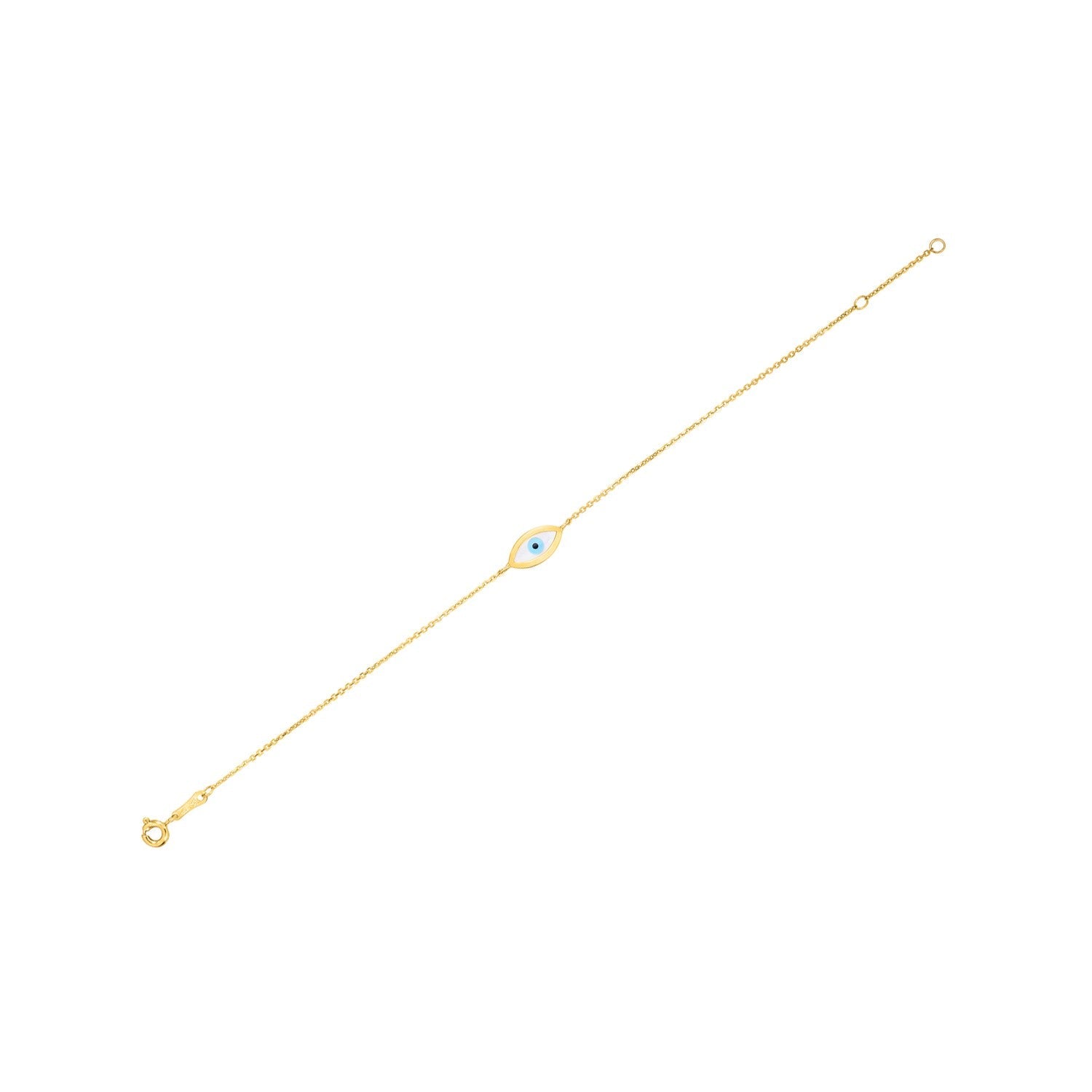 14k Yellow Gold MOP Evil Eye Bracelet (1.00 mm) Bids.com