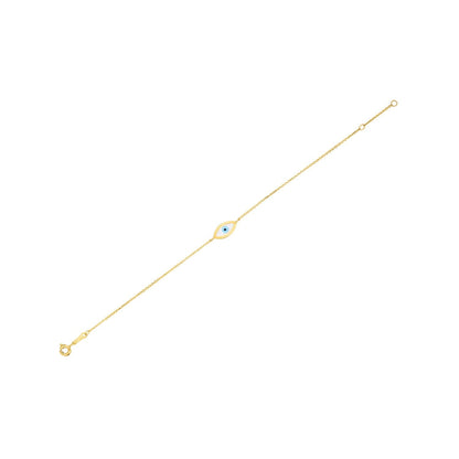 14k Yellow Gold MOP Evil Eye Bracelet (1.00 mm) Bids.com