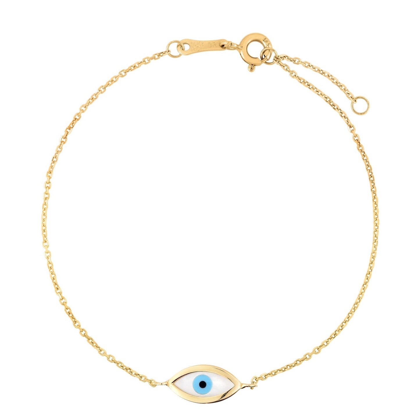 14k Yellow Gold MOP Evil Eye Bracelet (1.00 mm) Bids.com