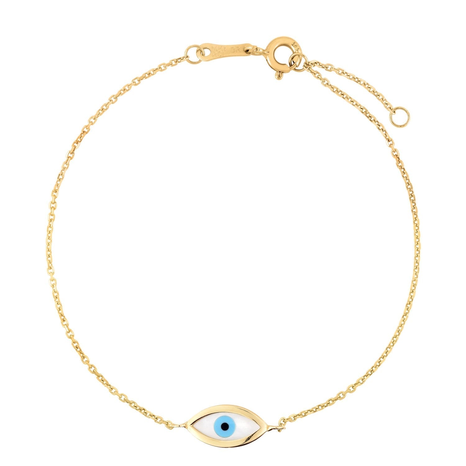 14k Yellow Gold MOP Evil Eye Bracelet (1.00 mm) Bids.com
