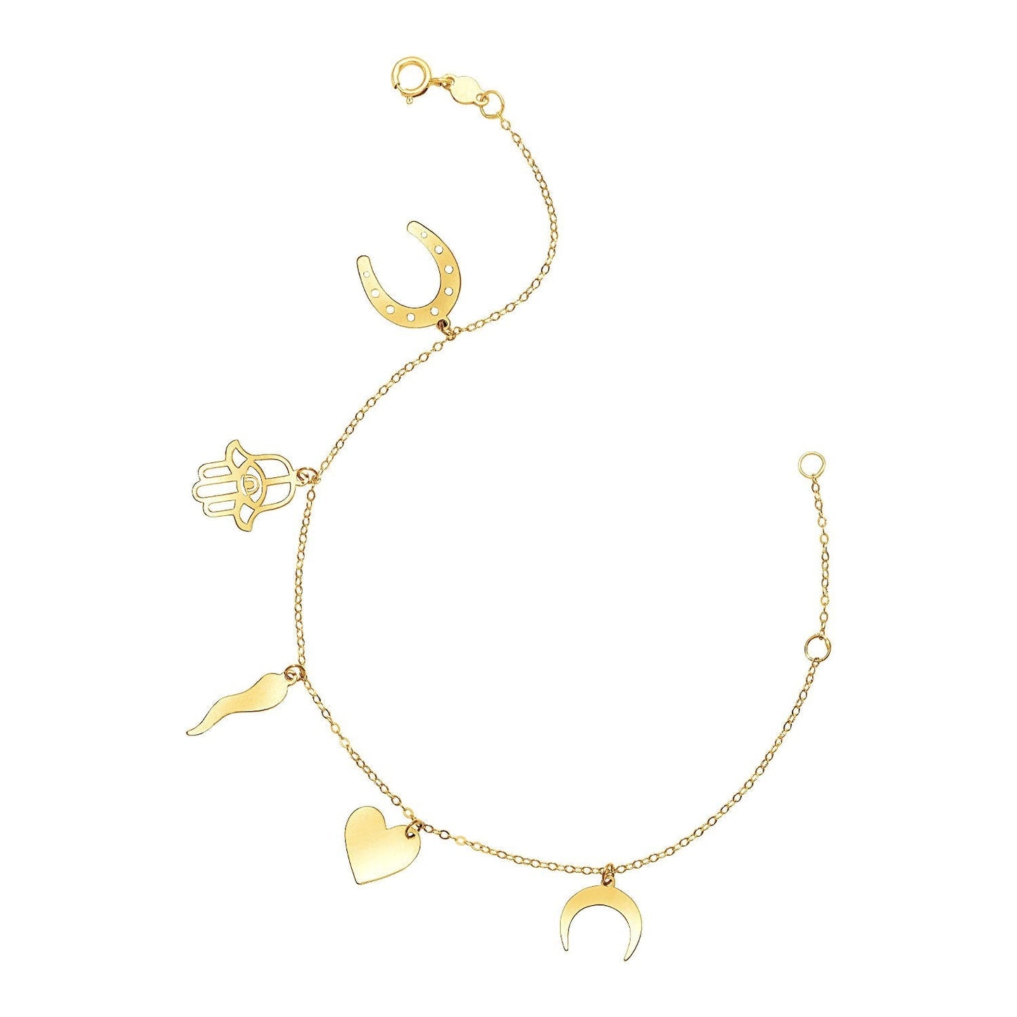14k Yellow Gold 7 inch Bracelet with Polished Charms Bids.com