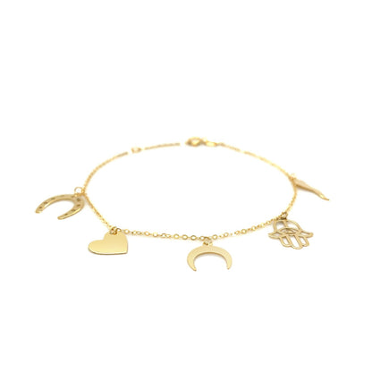14k Yellow Gold 7 inch Bracelet with Polished Charms Bids.com