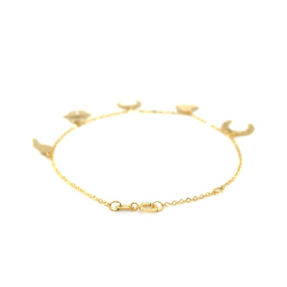 14k Yellow Gold 7 inch Bracelet with Polished Charms Bids.com