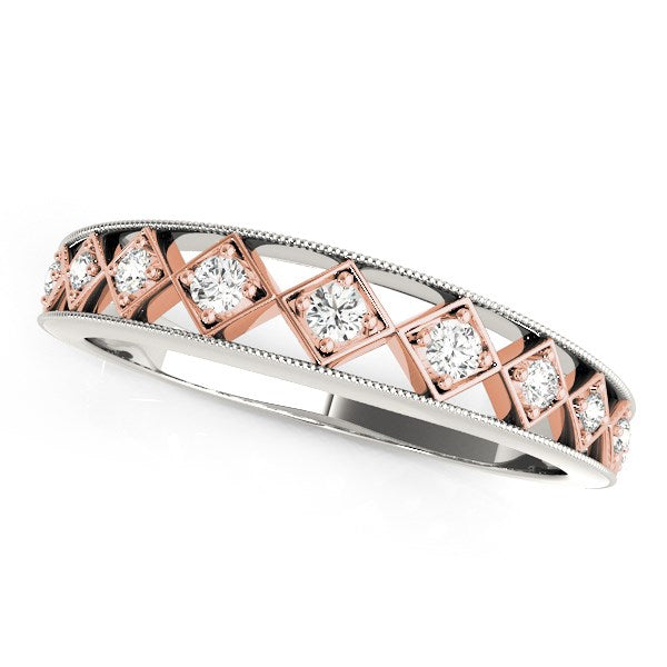 14k White Gold And Rose Gold Unique Diamond Wedding Band (1/10 cttw) Bids.com