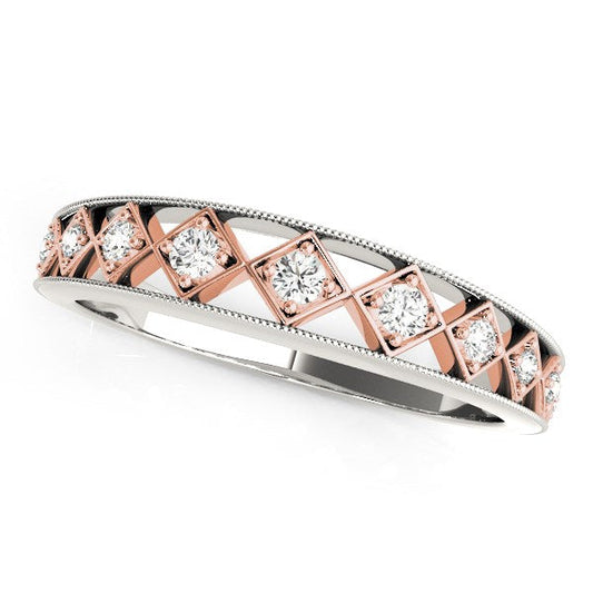 14k White Gold And Rose Gold Unique Diamond Wedding Band (1/10 cttw) Bids.com