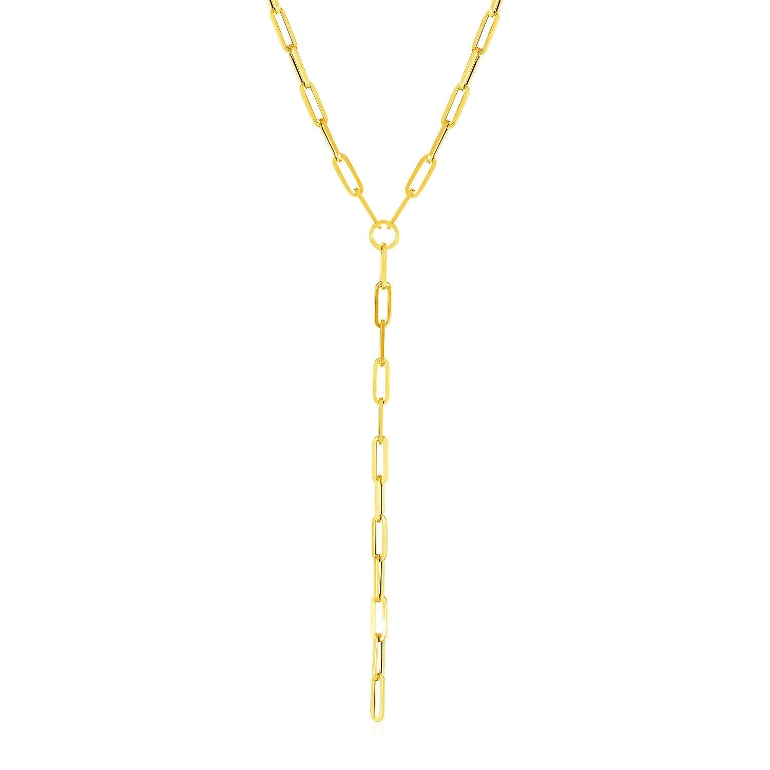 14k Yellow Gold Paperclip Chain Lariat Necklace Bids.com