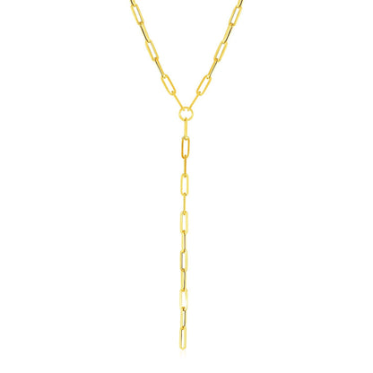 14k Yellow Gold Paperclip Chain Lariat Necklace Bids.com
