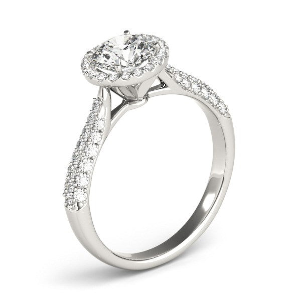 14k White Gold Halo Diamond Engagement Ring with Pave Band (1 1/3 cttw) Bids.com