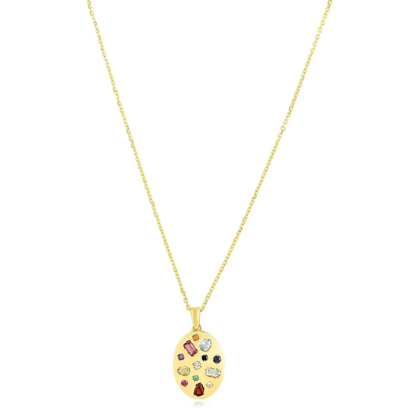 14k Yellow Gold High Polish Oval Gemstone Inlay Necklace Bids.com