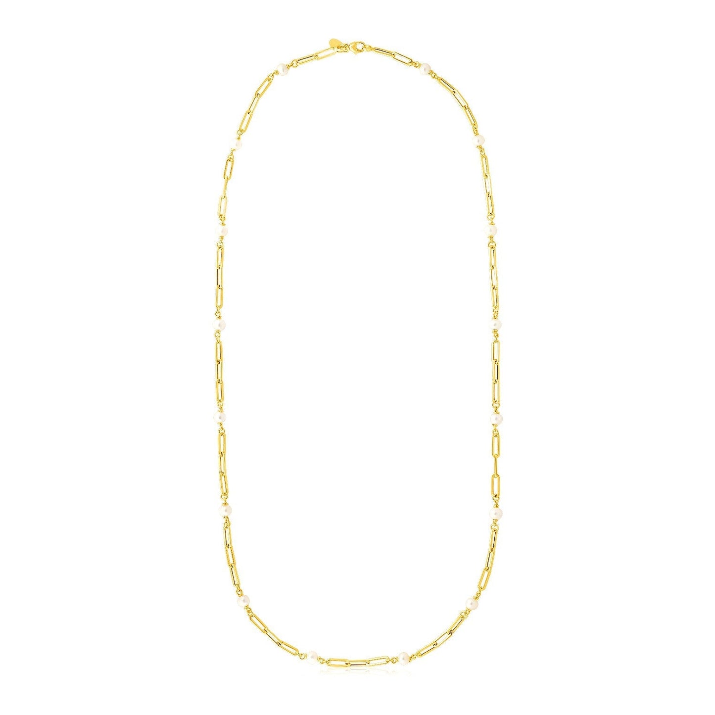 14k Yellow Gold Paperclip Chain and Pearl Necklace Bids.com