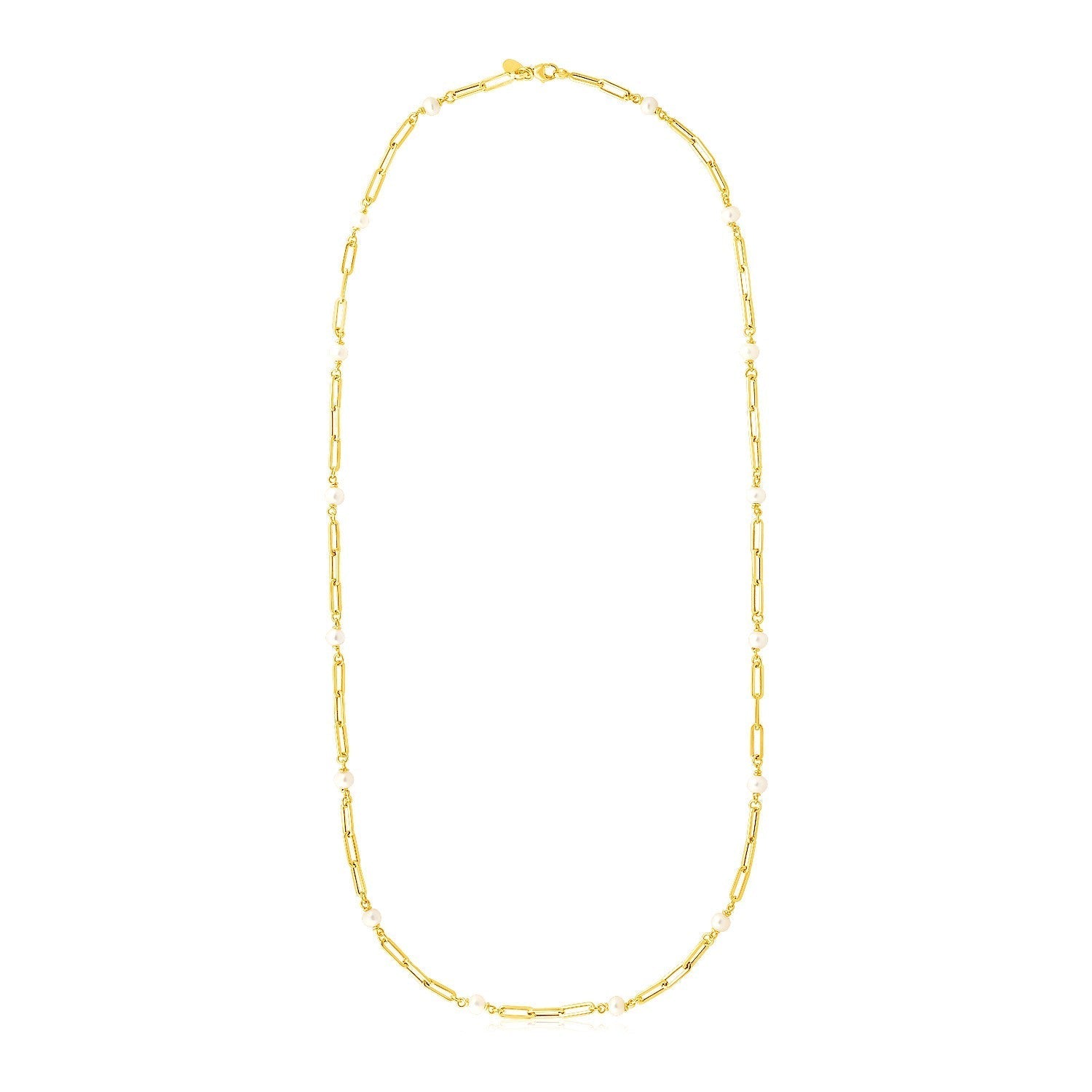 14k Yellow Gold Paperclip Chain and Pearl Necklace Bids.com
