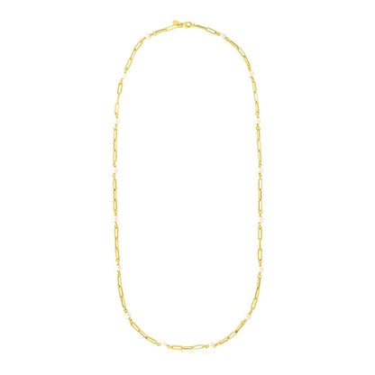 14k Yellow Gold Paperclip Chain and Pearl Necklace Bids.com