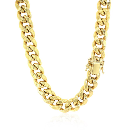 10.5mm 14k Yellow Gold Semi Solid Miami Cuban Chain Bids.com