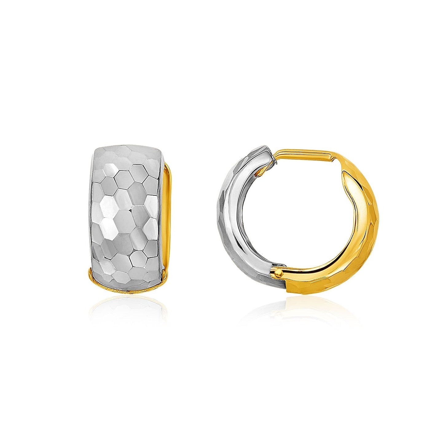 14k Two-Tone Gold Diamond Cut and Interlaced Style Hoop Earrings Bids.com