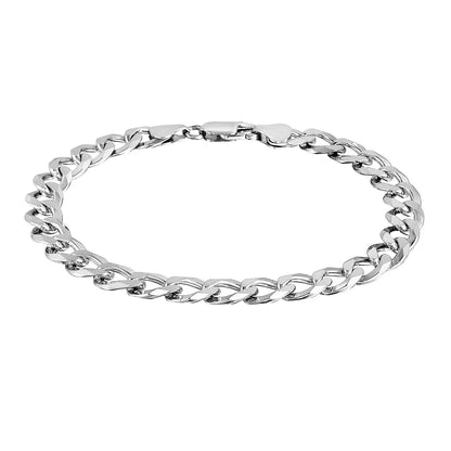 Rhodium Plated 8.4mm Sterling Silver Curb Style Bracelet Bids.com