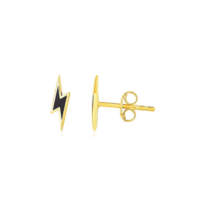 14k Yellow Gold and Enamel Black Lightning Bolt Stud Earrings Bids.com
