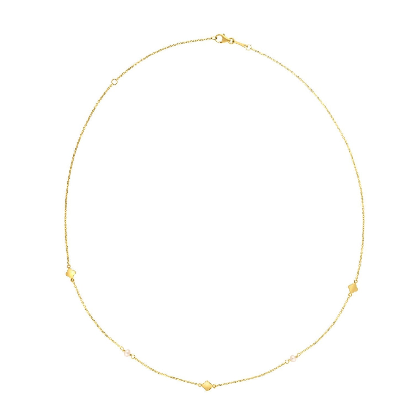 14k Yellow Gold Pearl Clover Necklace Bids.com