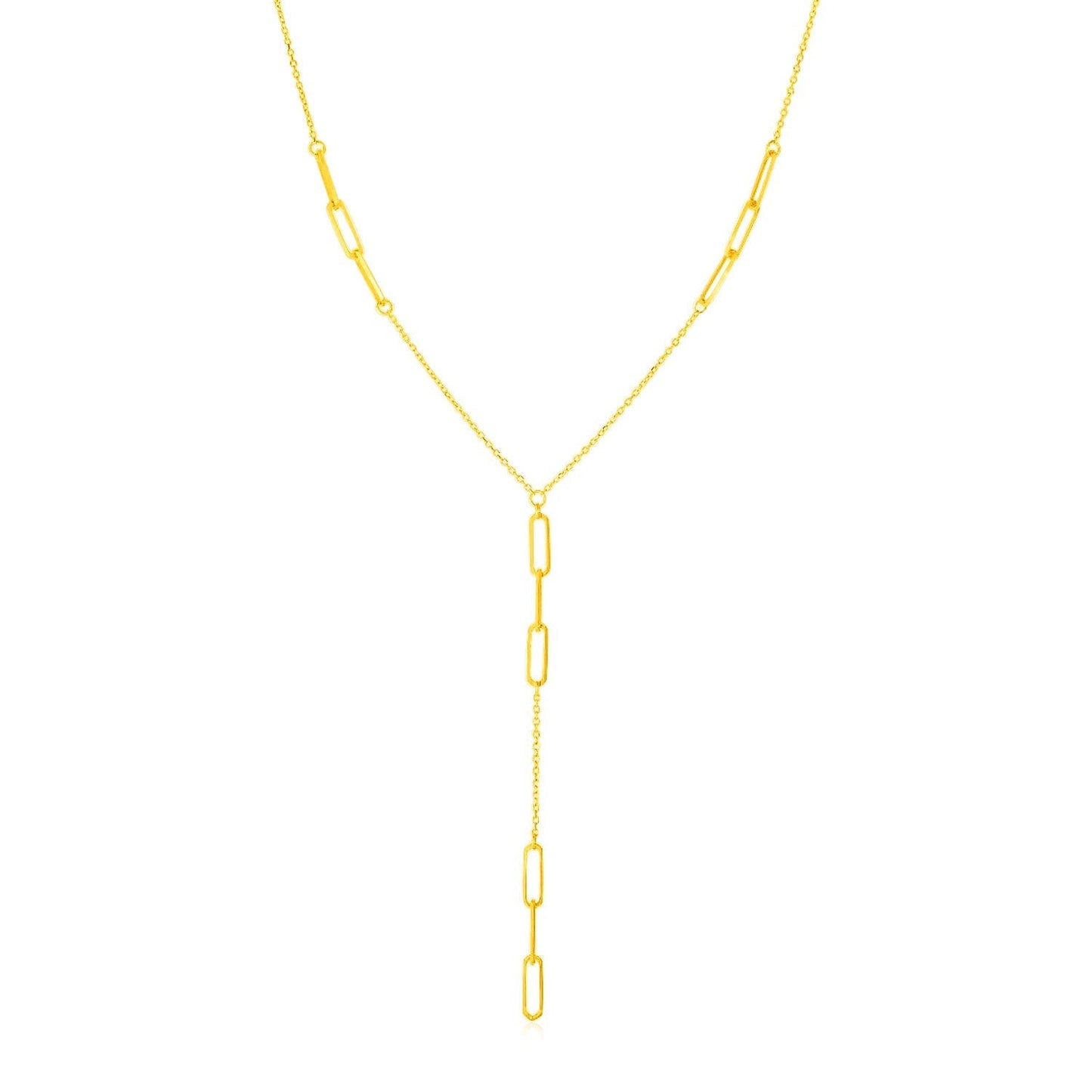 14K Yellow Gold Lariat Necklace with Paperclip Chain Stations Bids.com