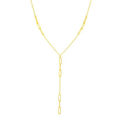 14K Yellow Gold Lariat Necklace with Paperclip Chain Stations Bids.com