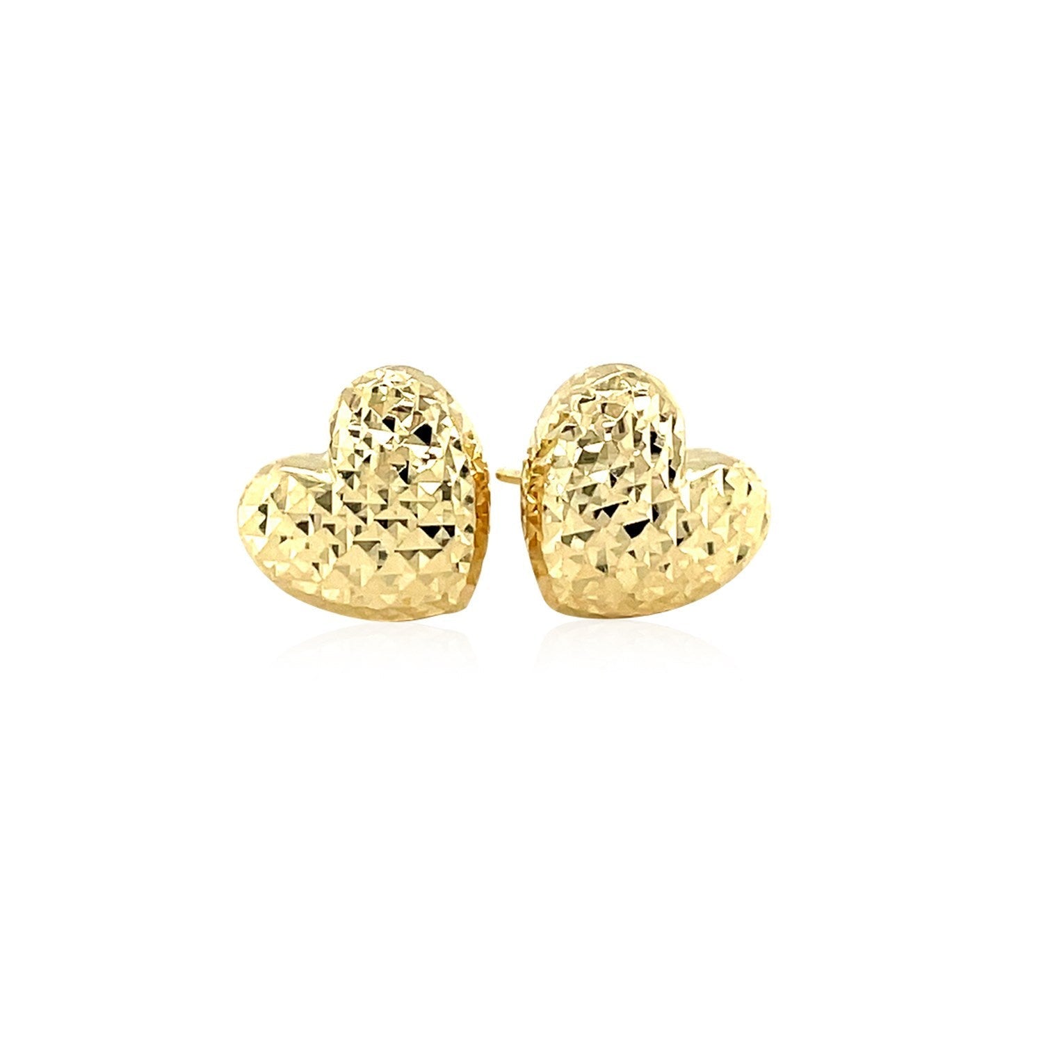 14k Yellow Gold Puffed Heart Earrings with Diamond Cuts Bids.com