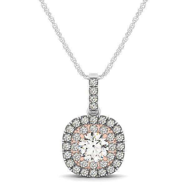 14k White And Rose Gold Cushion Shape Halo Diamond Pendant (1/2 cttw) Bids.com
