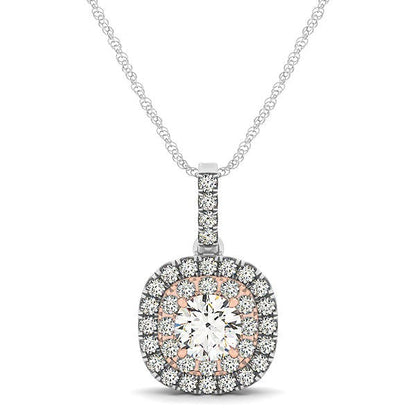 14k White And Rose Gold Cushion Shape Halo Diamond Pendant (1/2 cttw) Bids.com