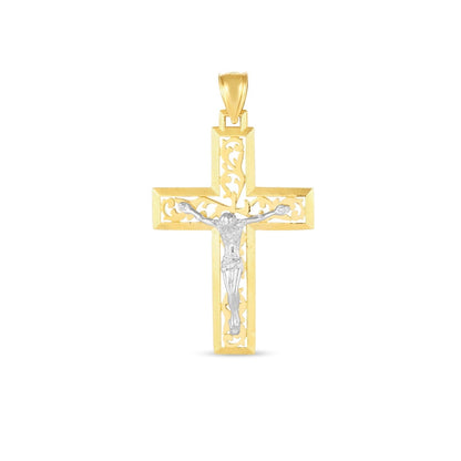 14k Two Tone Gold High Polish Diamond Cut Cross Pendant Bids.com
