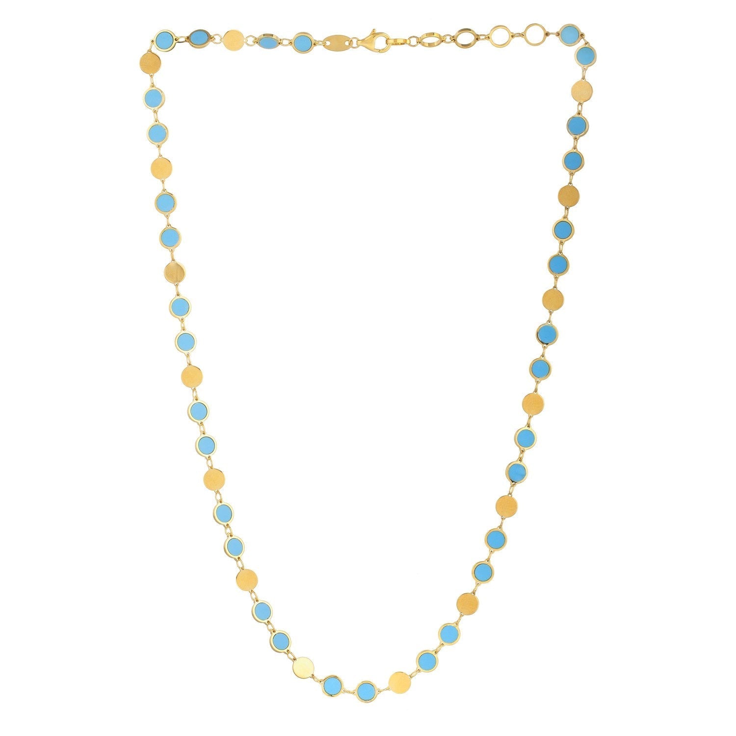 14k Yellow Gold Turquoise Geometric Mirror Gem Chain Necklace (5.00 mm) Bids.com