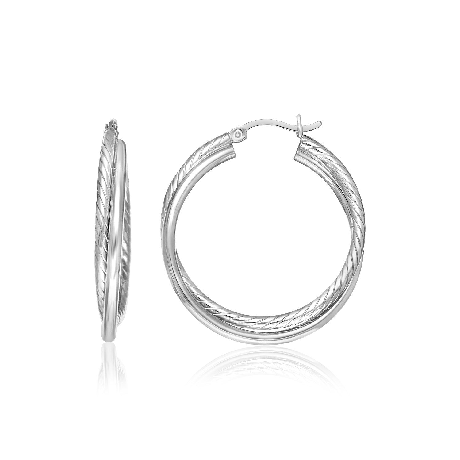Sterling Silver Ridged Hoop Earrings with Textured Design Bids.com
