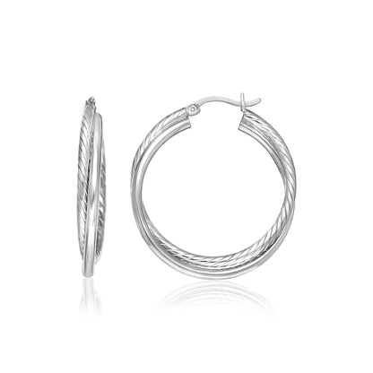 Sterling Silver Ridged Hoop Earrings with Textured Design Bids.com