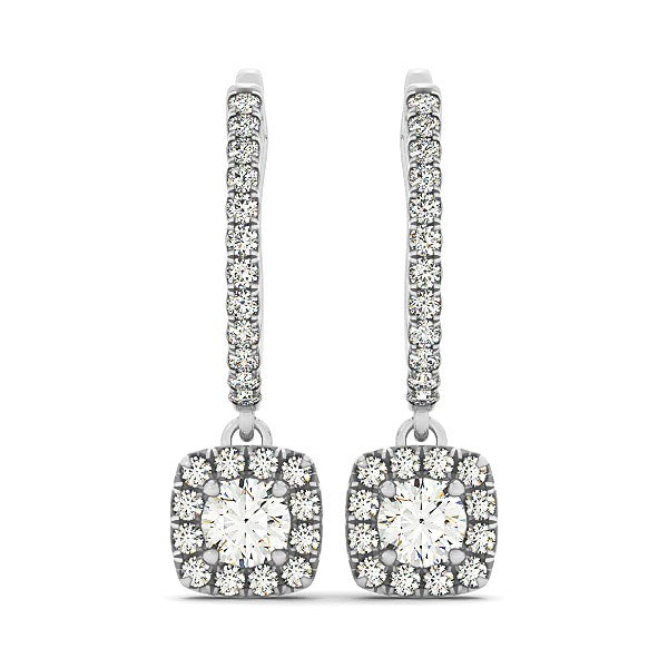 Cushion Shape Halo Style Diamond Drop Earrings in 14k White Gold (1/2 cttw) Bids.com