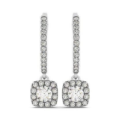 Cushion Shape Halo Style Diamond Drop Earrings in 14k White Gold (1/2 cttw) Bids.com