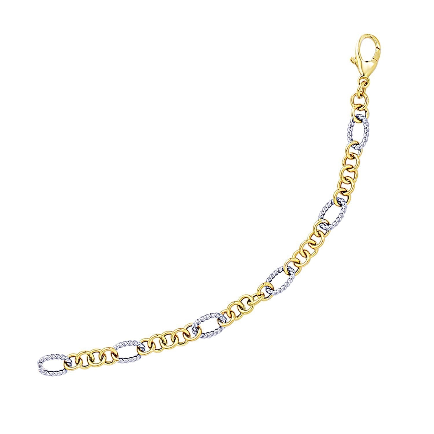 14k Two-Tone Gold Rope Motif Oval and Round Link Chain Bracelet Bids.com