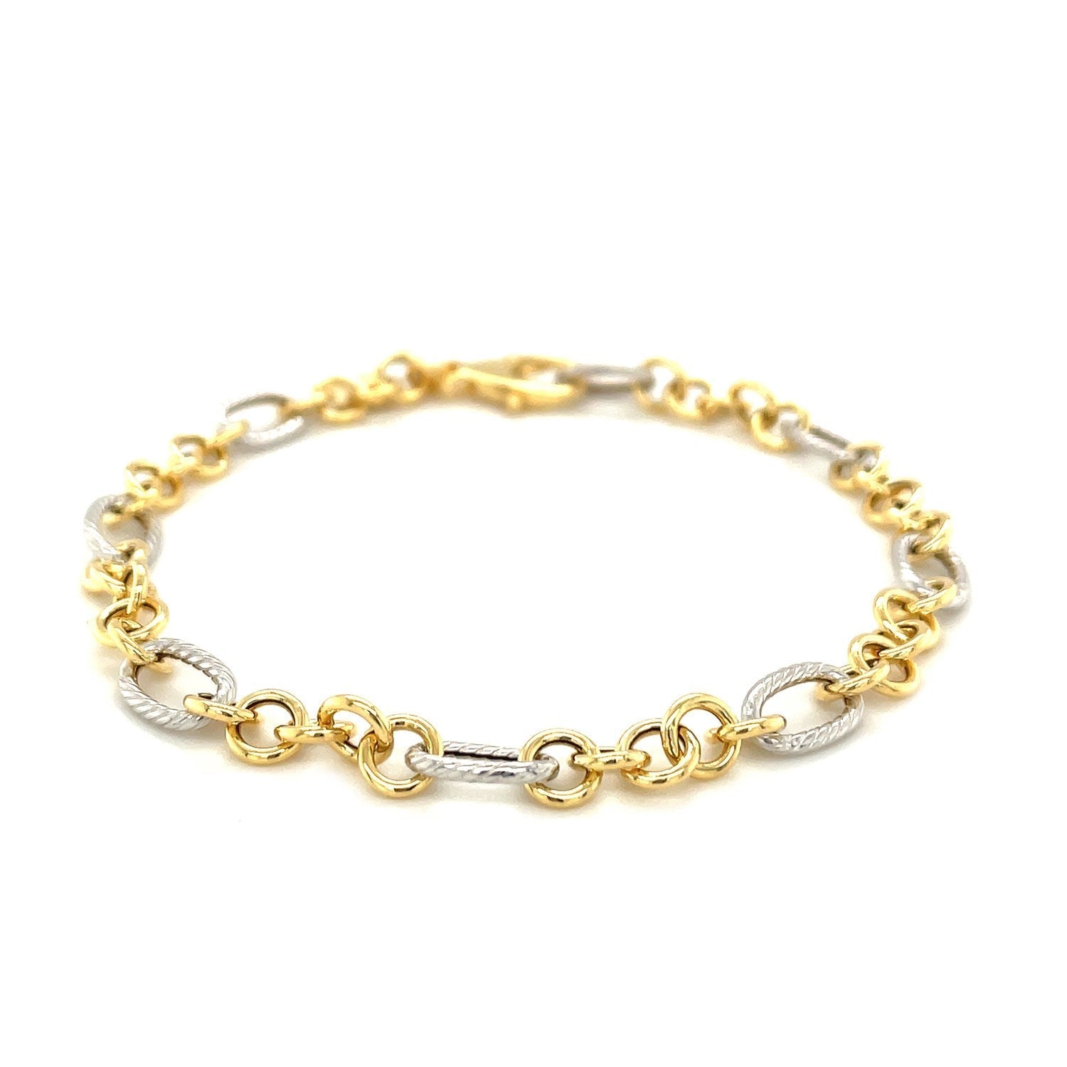 14k Two-Tone Gold Rope Motif Oval and Round Link Chain Bracelet Bids.com