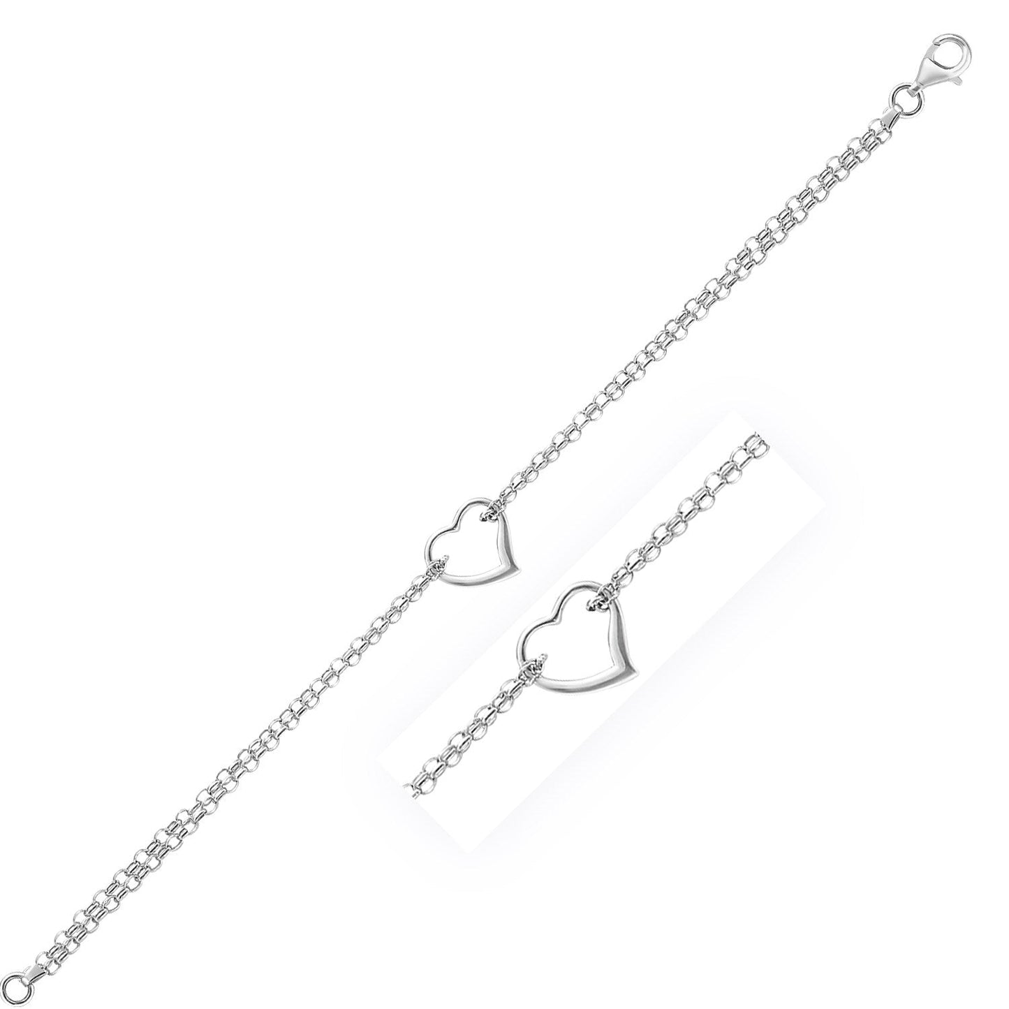 14k White Gold Cable Chain Anklet with Open Heart Station Bids.com