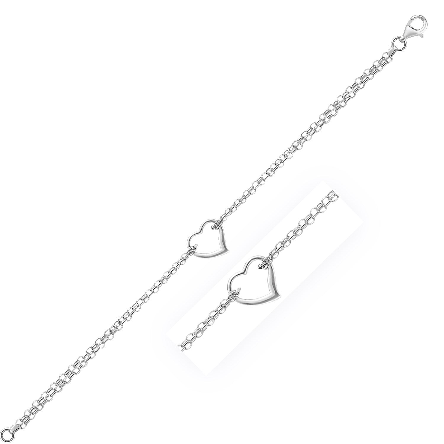 14k White Gold Cable Chain Anklet with Open Heart Station Bids.com