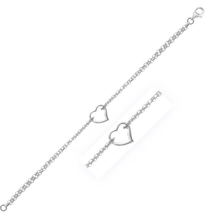 14k White Gold Cable Chain Anklet with Open Heart Station Bids.com