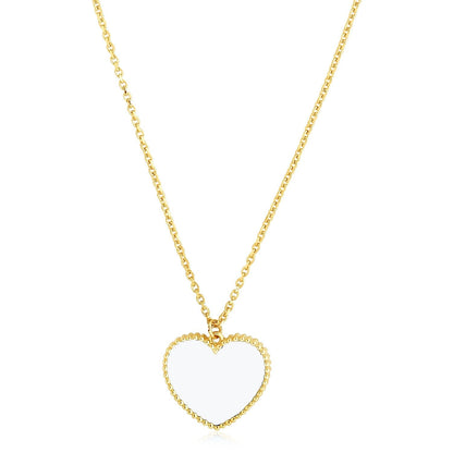 14k Yellow Gold High Polish Heart Pearl Paste Necklace Bids.com