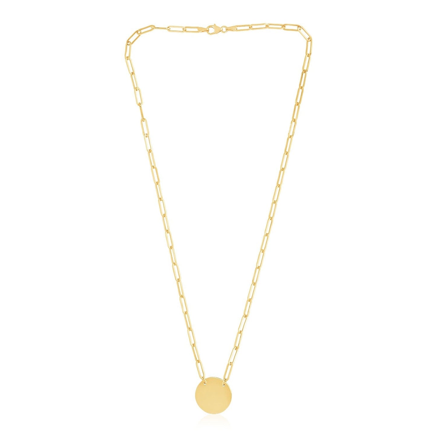 14k Yellow Gold High Polish Circle Disc Paperclip Link Necklace Bids.com