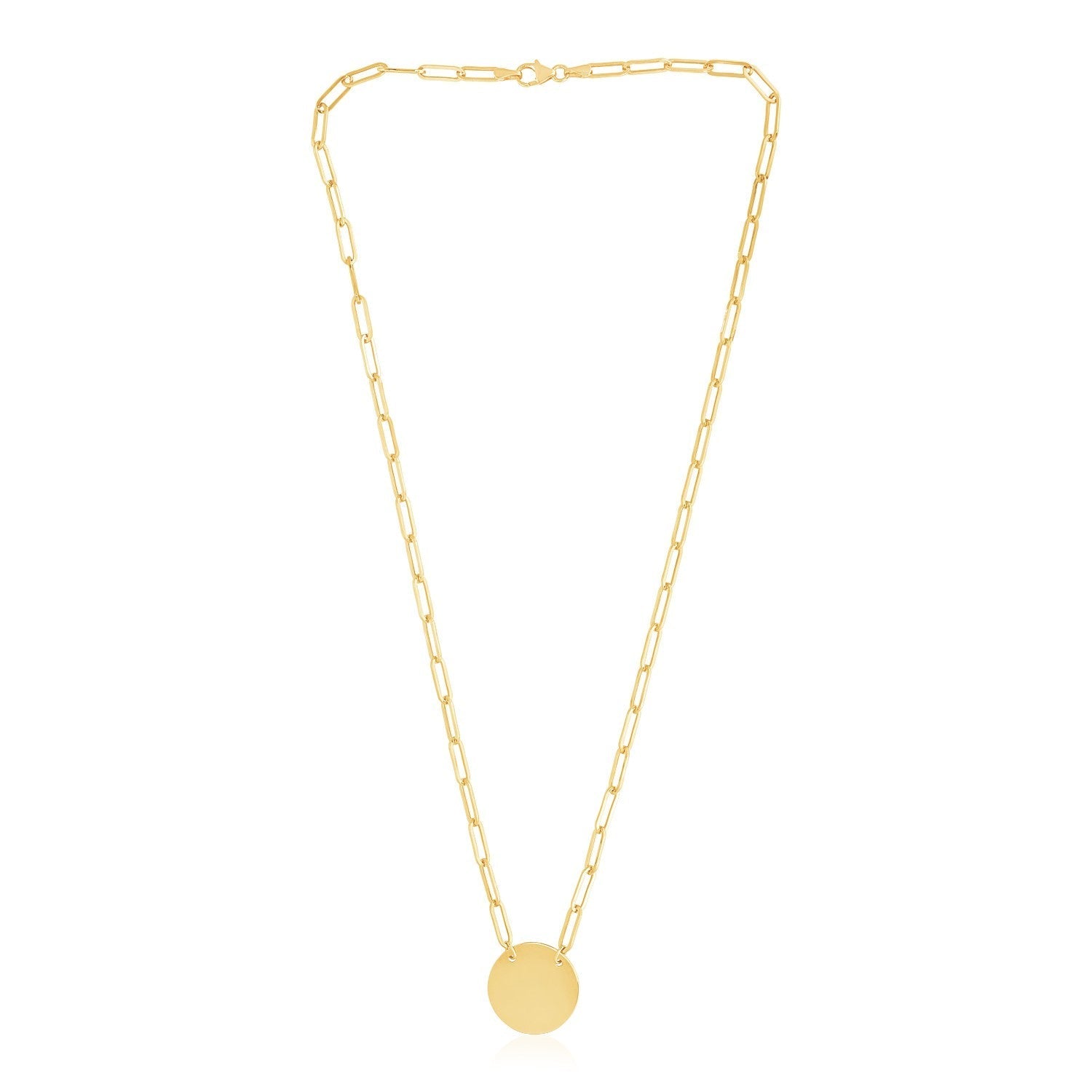 14k Yellow Gold High Polish Circle Disc Paperclip Link Necklace Bids.com