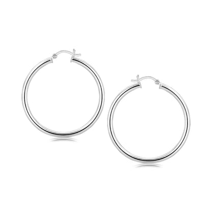 Sterling Silver Rhodium Plated Large Polished Classic Hoop Earrings (40mm) Bids.com