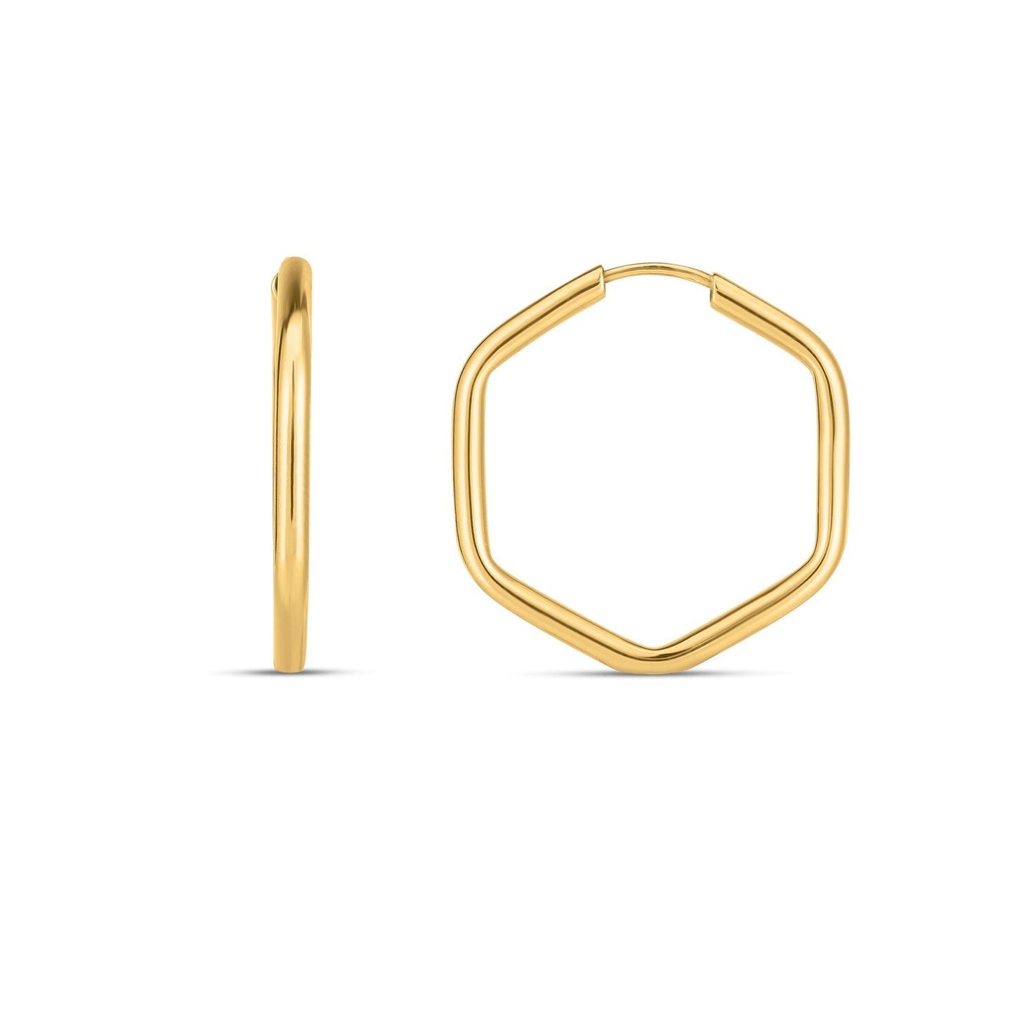 14k Yellow Gold Endless Hexagon Hoop Earrings Bids.com