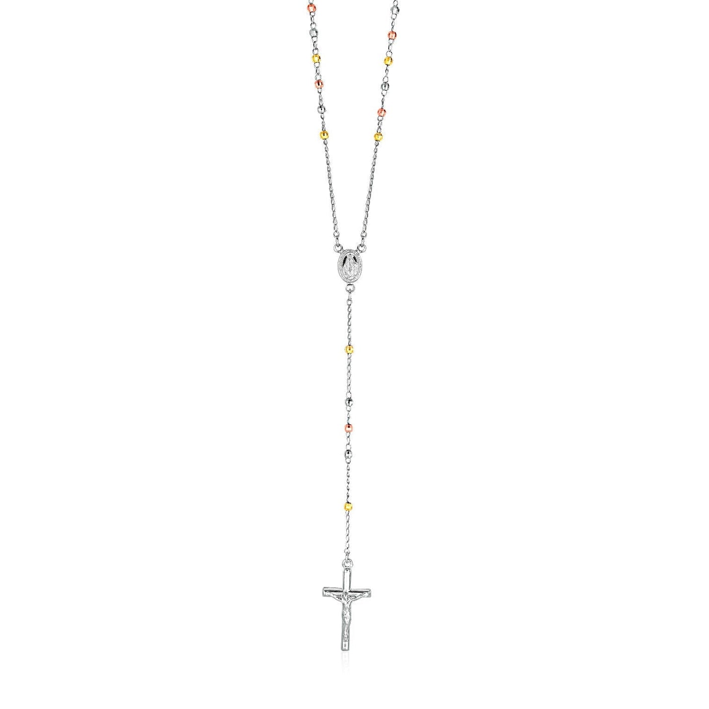 Three Toned Rosary Chain and Bead Necklace in Sterling Silver Bids.com